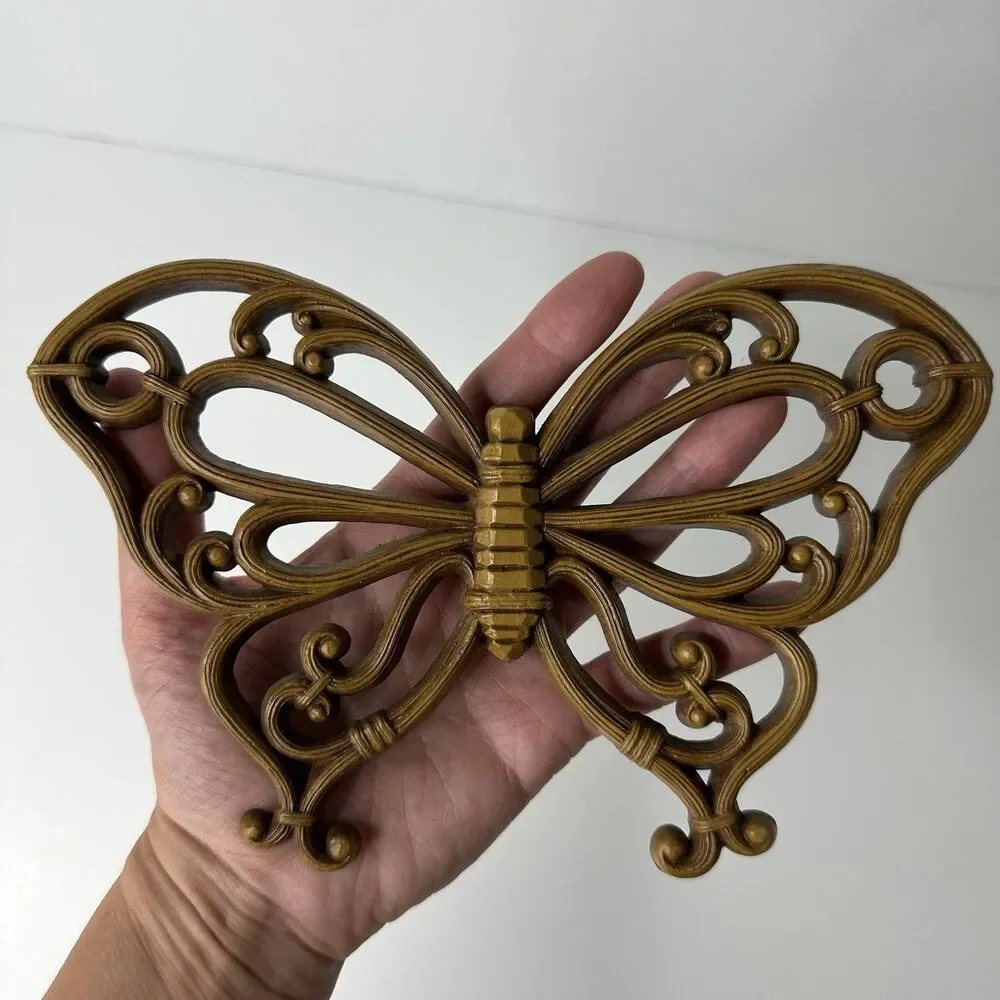 Vintage Syroco Homeco Butterfly Wall Hanging Set Of 2 Brown Decor Plaque‎ MCM